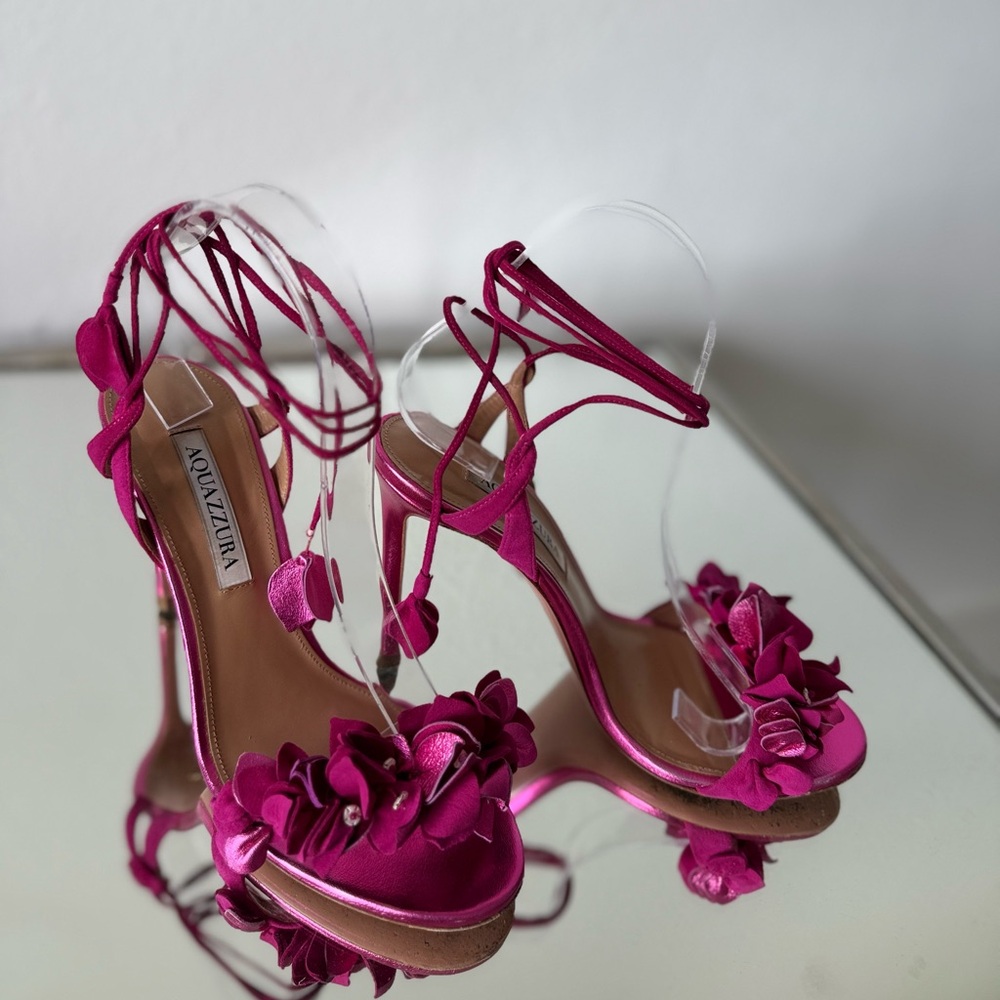 Aquazzura Pink Bougainvillea 105 Leather Sandals 38 - Picture 11 of 15
